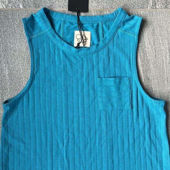 NWT Chaser Relaxed Fit Poor Boy Wide Rib Sleeveless Pocket Tank Turquoise Small - Picture 2 of 10